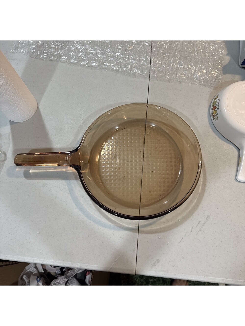 Corning Vision Ware Amber 10-inch Glass Skillet Fry Pan with Waffle Bottom